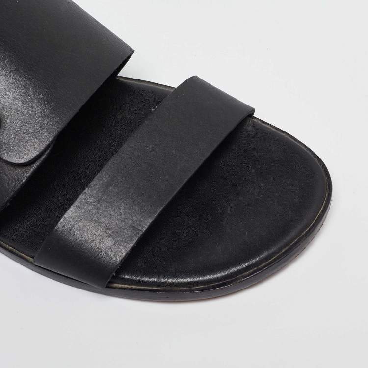 Pre Owned Hermes Black Leather Flats Size 42