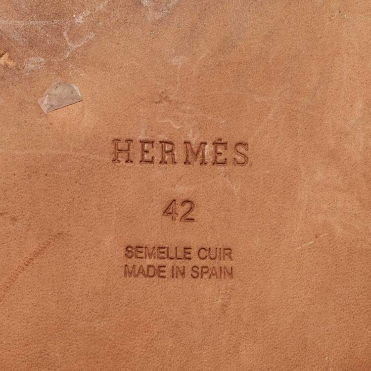 Pre Owned Hermes Black Leather Flats Size 42