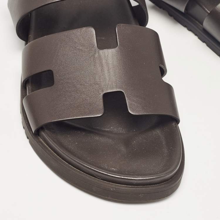 Pre Owned Hermes Brown Leather Takara Slide Slingback Sandals Size 43