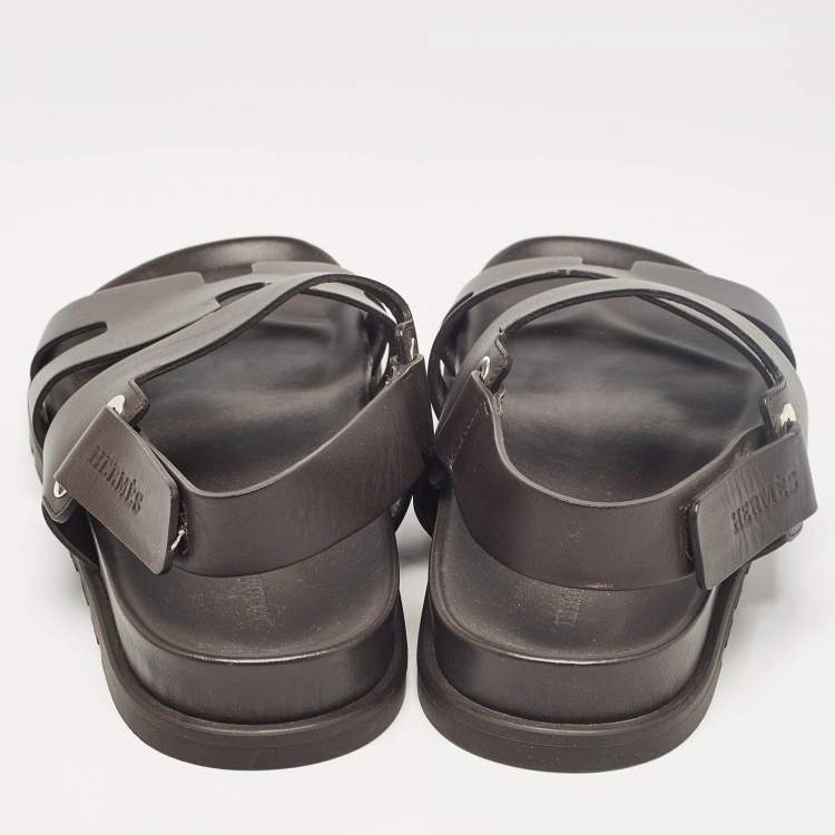 Pre Owned Hermes Brown Leather Takara Slide Slingback Sandals Size 43