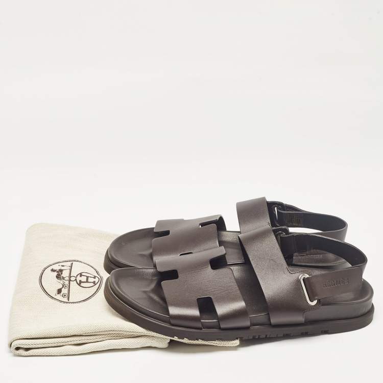 Pre Owned Hermes Brown Leather Takara Slide Slingback Sandals Size 43