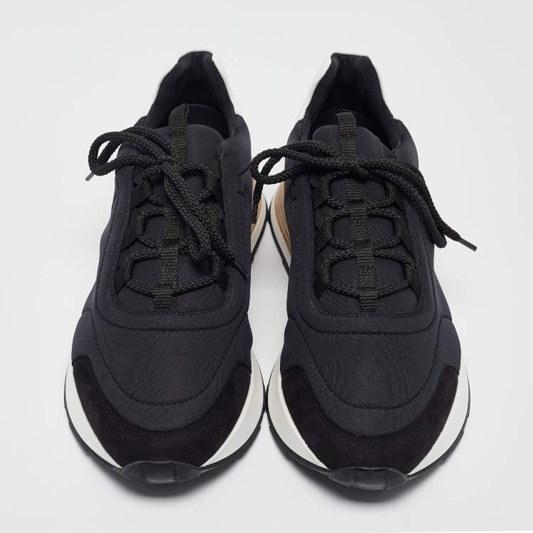 Pre Owned Hermes Black/White Neoprene and Leather Miles Sneakers Size 44