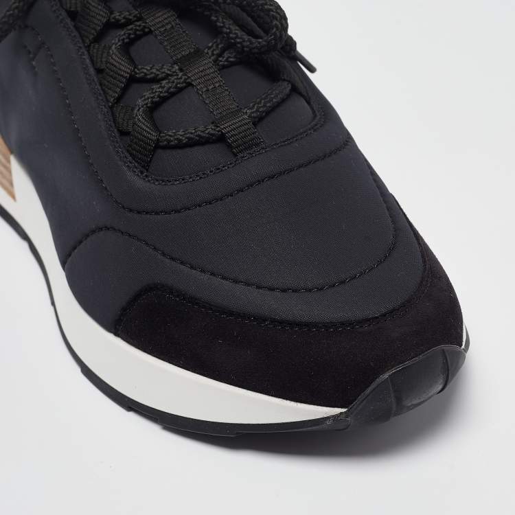 Pre Owned Hermes Black/White Neoprene and Leather Miles Sneakers Size 44