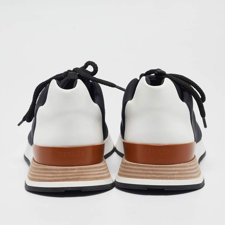 Pre Owned Hermes Black/White Neoprene and Leather Miles Sneakers Size 44