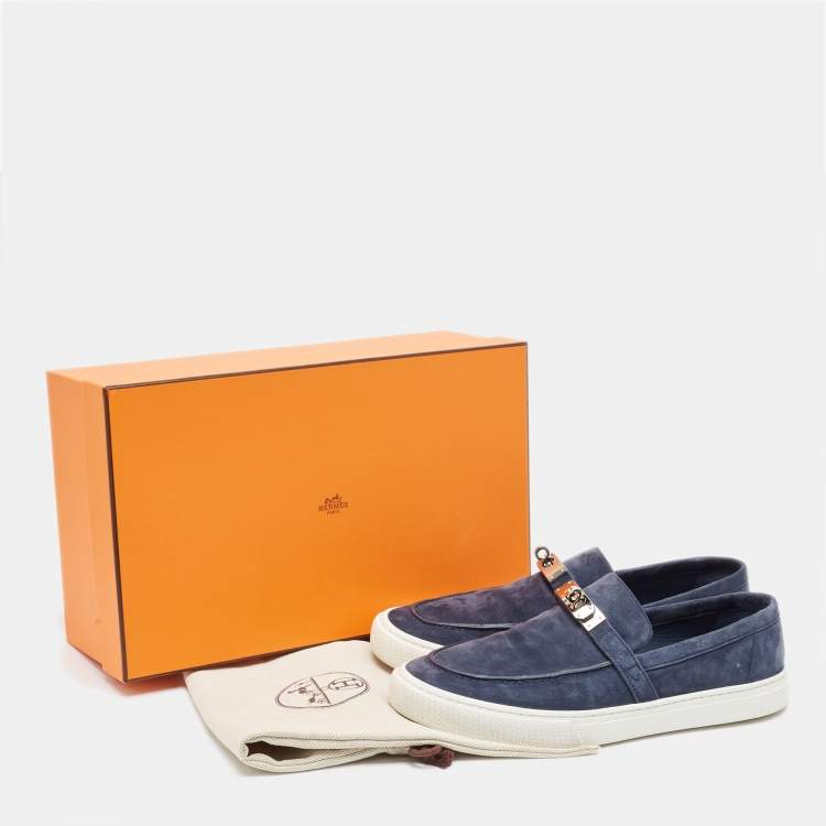 Pre Owned Hermes Navy Blue Suede Game Sneakers Size 44