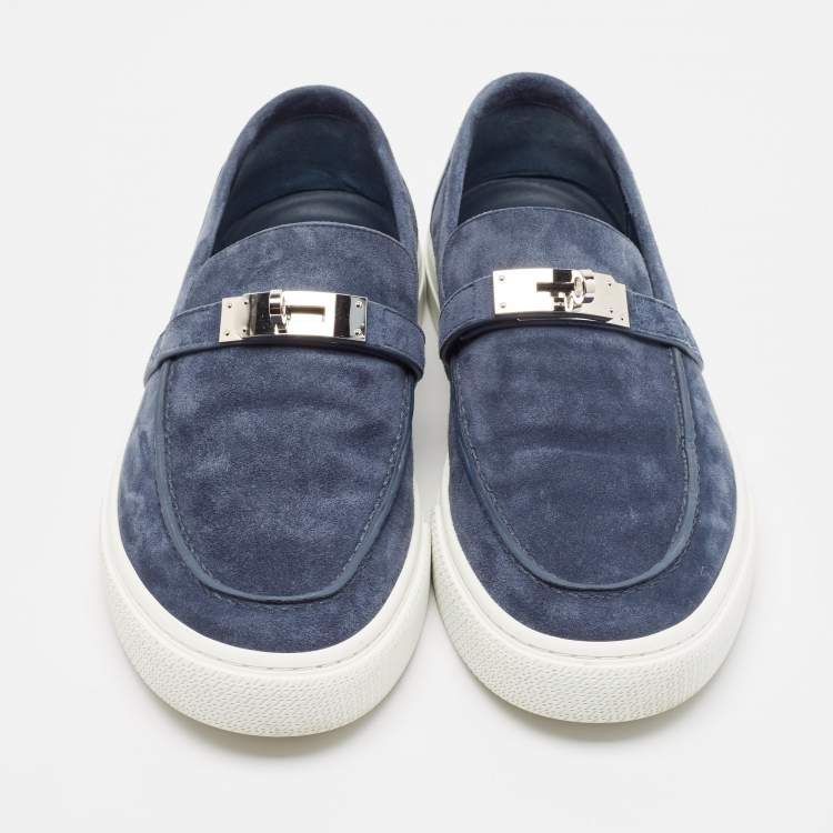 Pre Owned Hermes Navy Blue Suede Game Sneakers Size 44