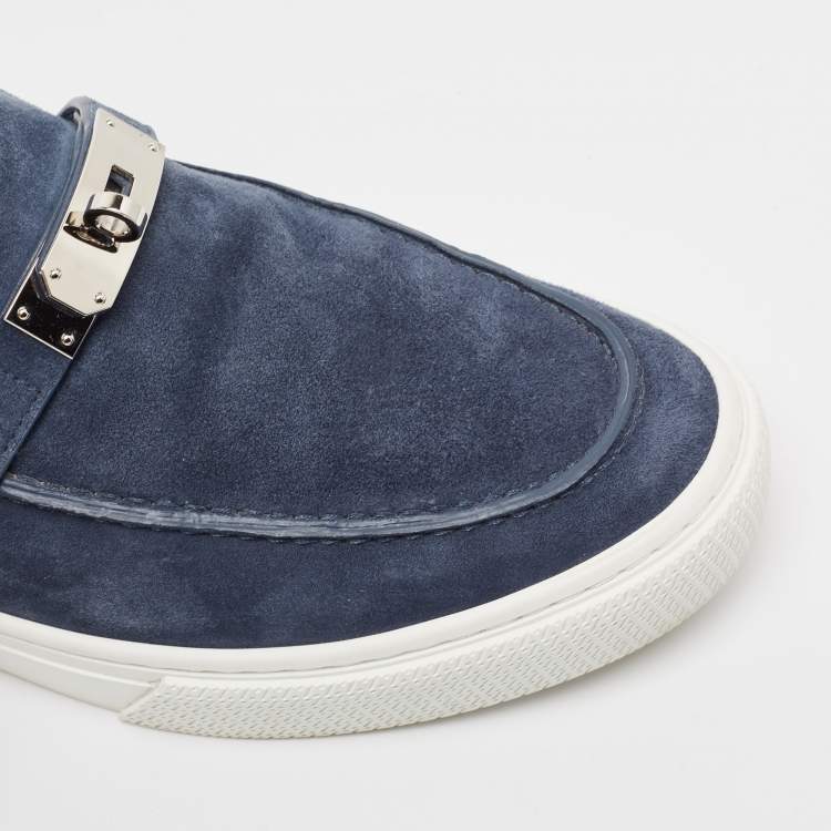 Pre Owned Hermes Navy Blue Suede Game Sneakers Size 44