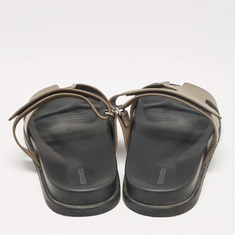 Pre Owned Hermes Brown Leather Chypre Sandals Size 46
