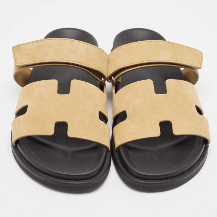 Pre Owned Hermes Beige Suede Chypre Sandals Size 42