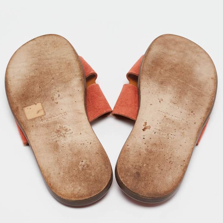 Pre Owned Hermes Peach Pink Suede Izmir Sandals 42.5