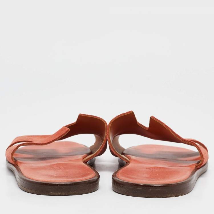 Pre Owned Hermes Peach Pink Suede Izmir Sandals 42.5