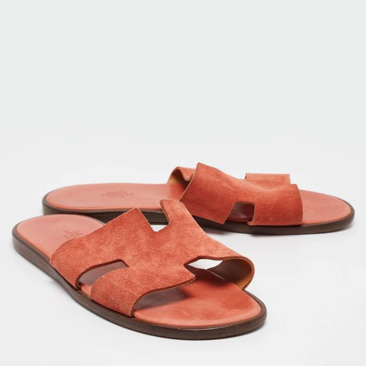Pre Owned Hermes Peach Pink Suede Izmir Sandals 42.5
