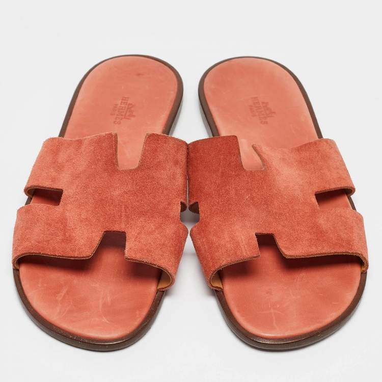 Pre Owned Hermes Peach Pink Suede Izmir Sandals 42.5