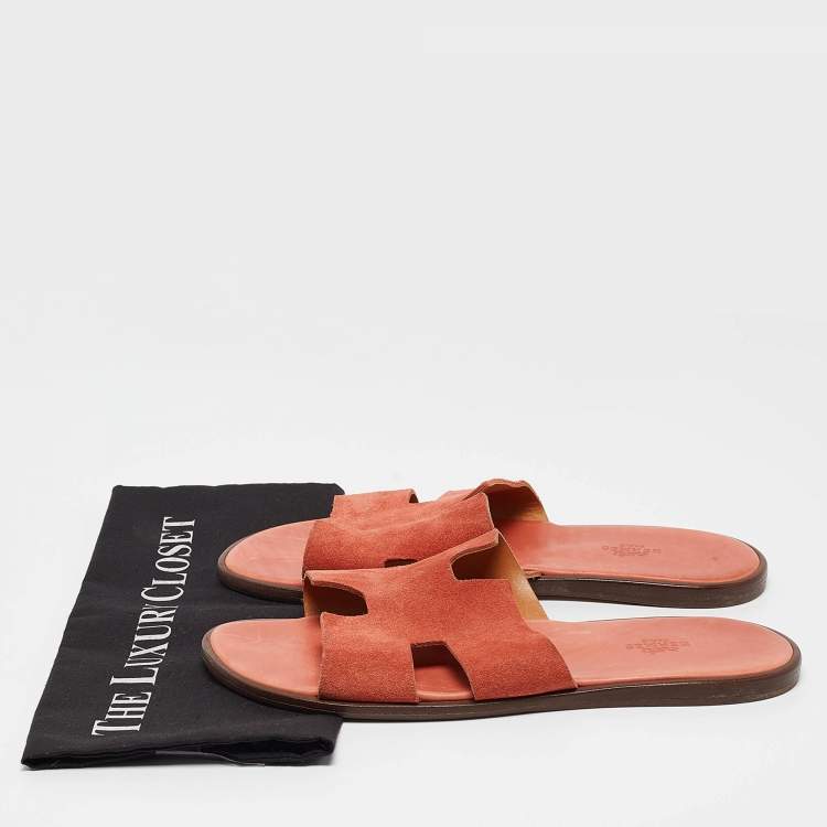Pre Owned Hermes Peach Pink Suede Izmir Sandals 42.5