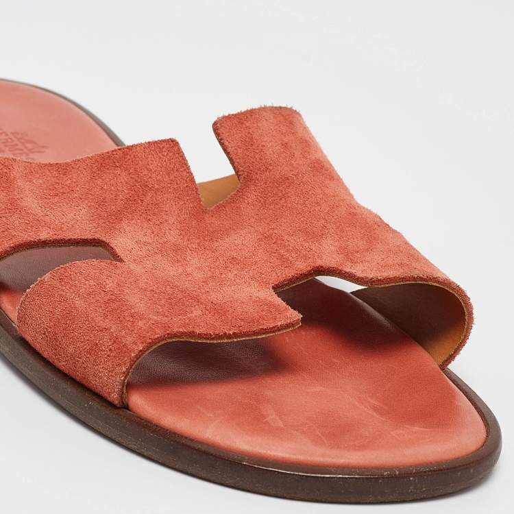 Pre Owned Hermes Peach Pink Suede Izmir Sandals 42.5