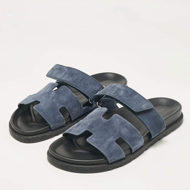 Pre Owned Hermes Dark Blue Suede Chypre Sandals Size 41.5