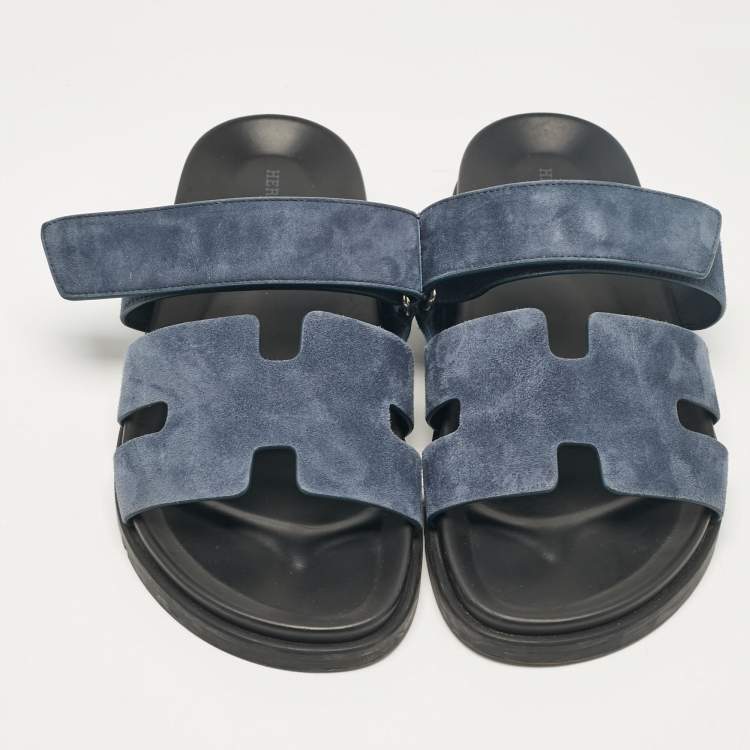 Pre Owned Hermes Dark Blue Suede Chypre Sandals Size 41.5