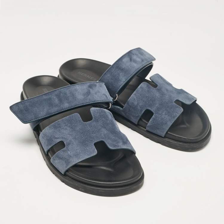 Pre Owned Hermes Dark Blue Suede Chypre Sandals Size 41.5