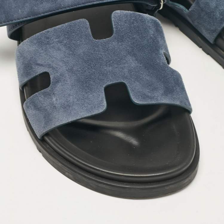 Pre Owned Hermes Dark Blue Suede Chypre Sandals Size 41.5