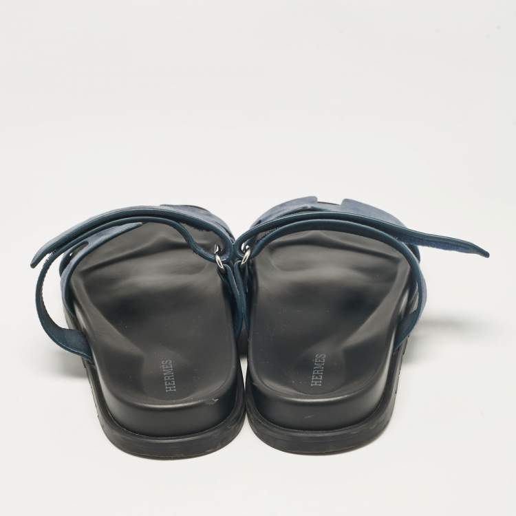 Pre Owned Hermes Dark Blue Suede Chypre Sandals Size 41.5