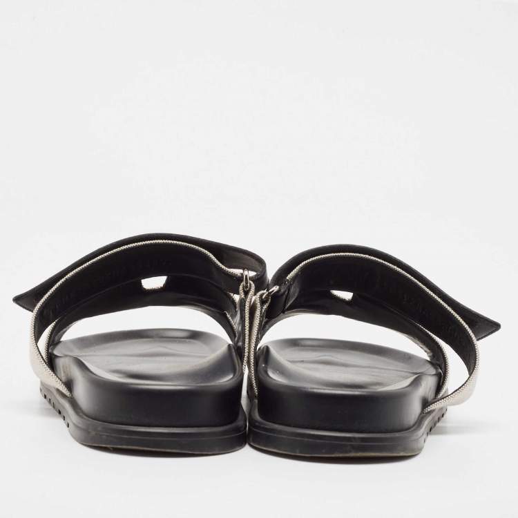 Pre Owned Hermes White/Black Canvas and Leather Chypre Sandals Size 42.5