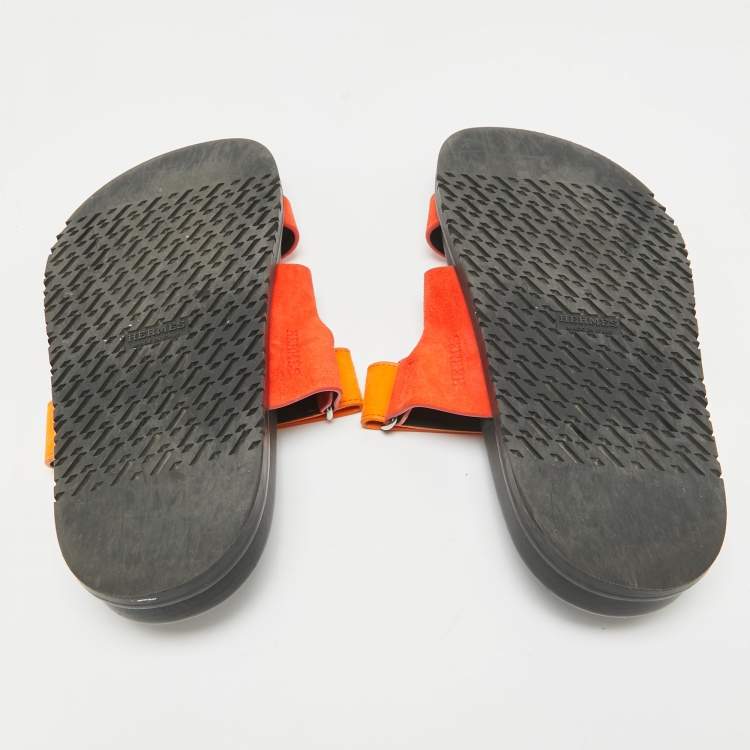 Pre Owned Hermes Orange Suede Chypre Sandals Size 41