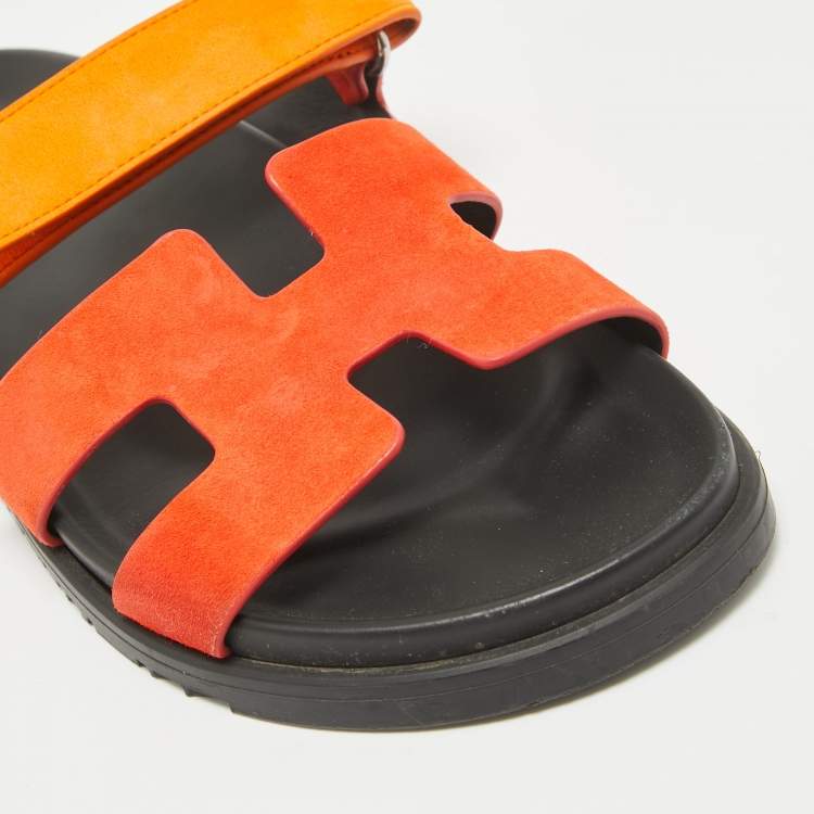 Pre Owned Hermes Orange Suede Chypre Sandals Size 41