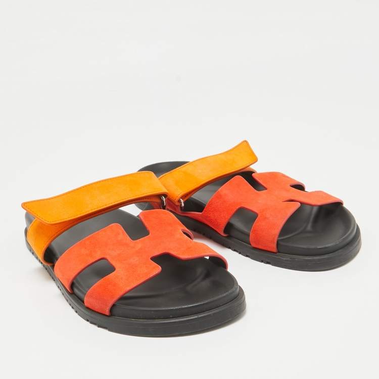 Pre Owned Hermes Orange Suede Chypre Sandals Size 41