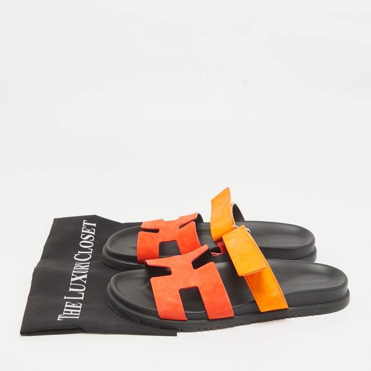 Pre Owned Hermes Orange Suede Chypre Sandals Size 41