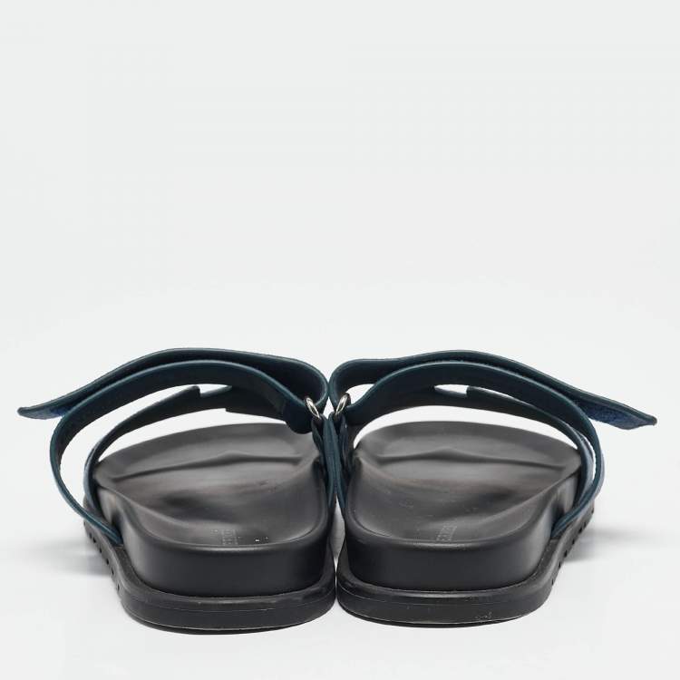 Pre Owned Hermes Navy Blue Suede Chypre Sandals Size 41