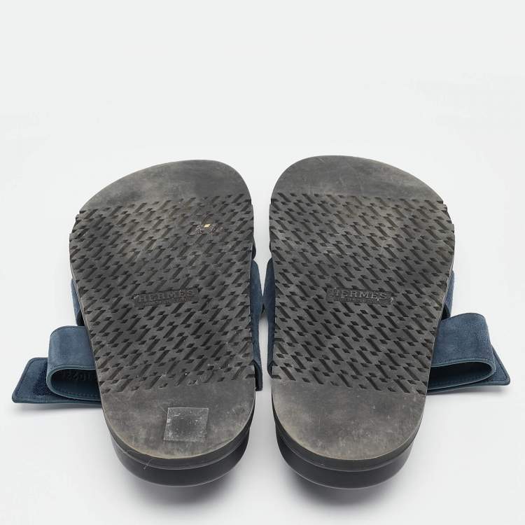 Pre Owned Hermes Navy Blue Suede Chypre Sandals Size 41