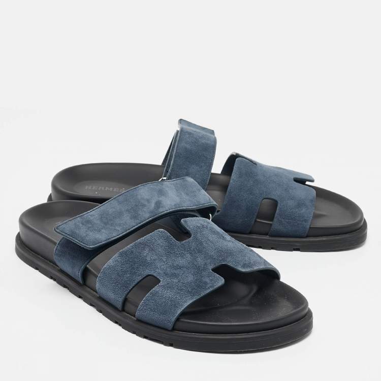 Pre Owned Hermes Navy Blue Suede Chypre Sandals Size 41