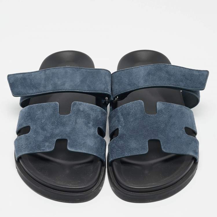 Pre Owned Hermes Navy Blue Suede Chypre Sandals Size 41