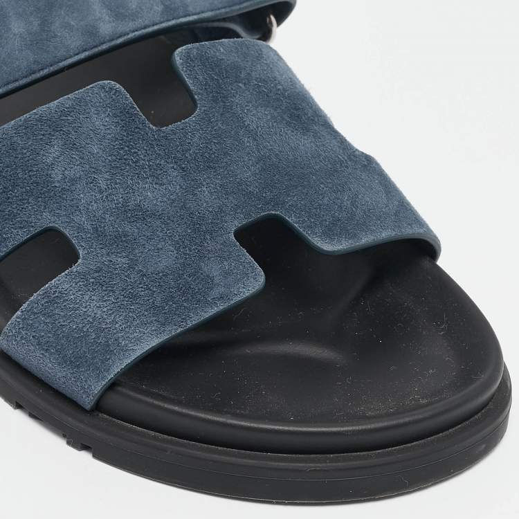 Pre Owned Hermes Navy Blue Suede Chypre Sandals Size 41