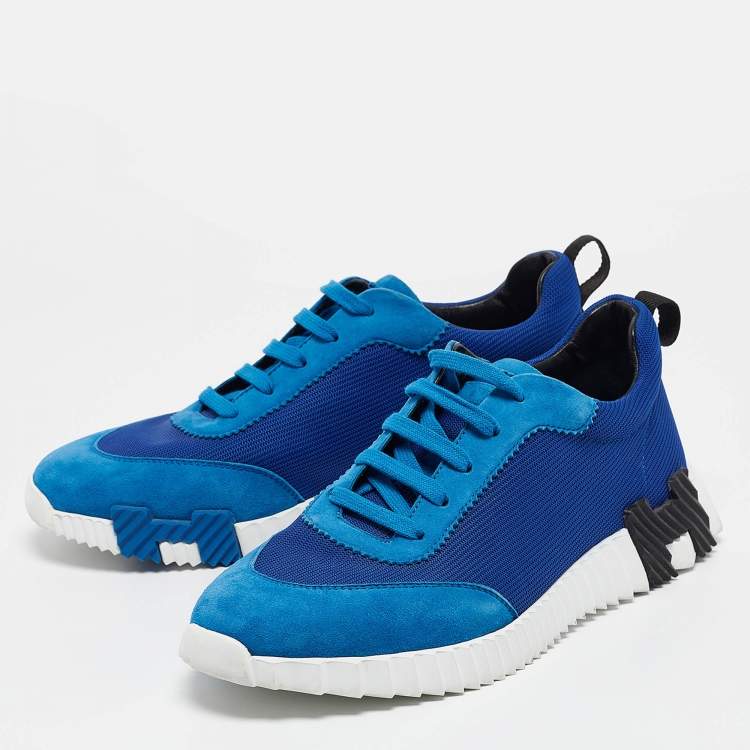 Pre Owned Hermes Blue Mesh and Suede Bouncing Sneakers Size 43