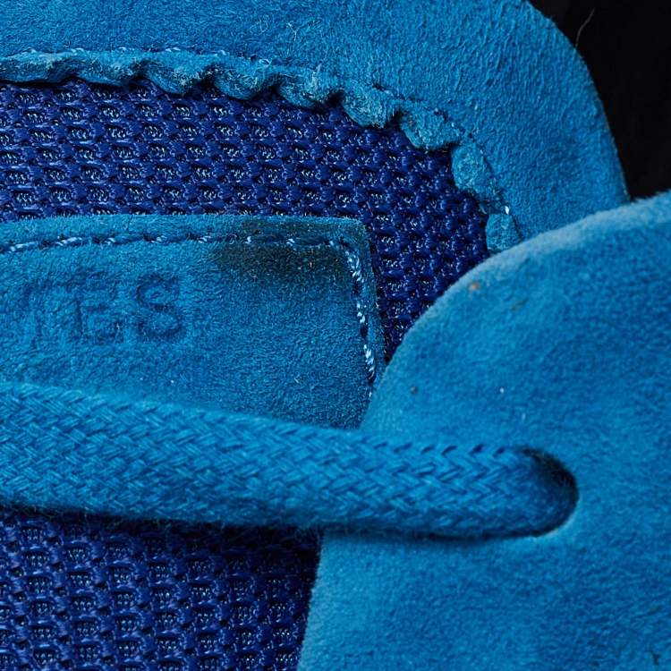 Pre Owned Hermes Blue Mesh and Suede Bouncing Sneakers Size 43