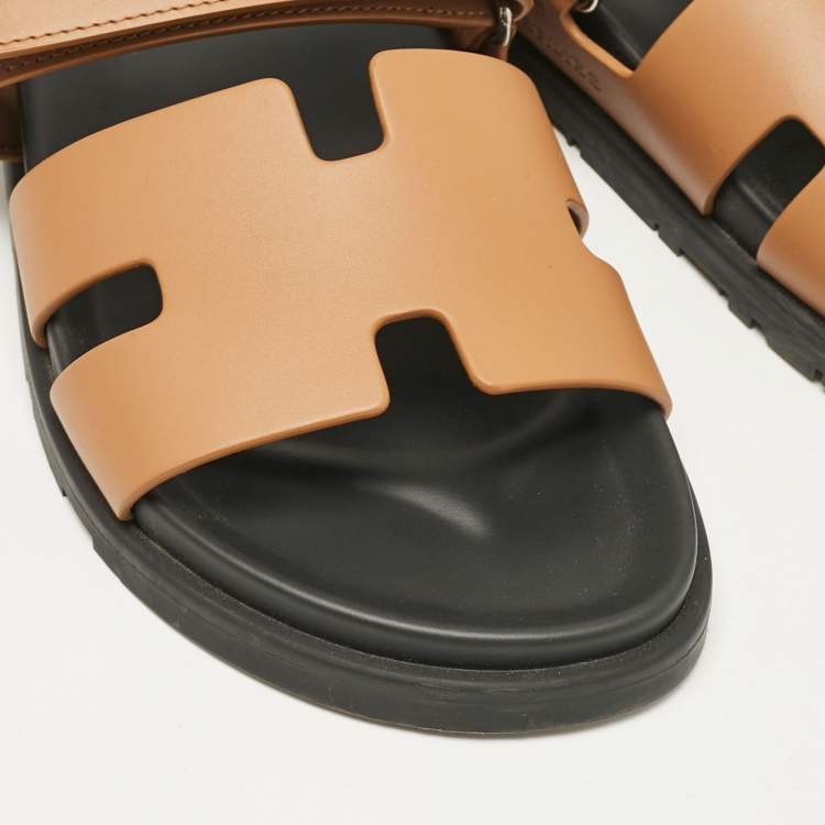 Pre Owned Hermes Brown Leather Chypre Flat Sandals Size 41.5