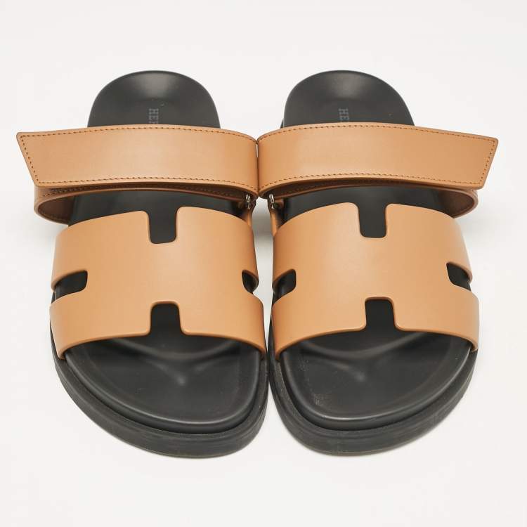 Pre Owned Hermes Brown Leather Chypre Flat Sandals Size 41.5