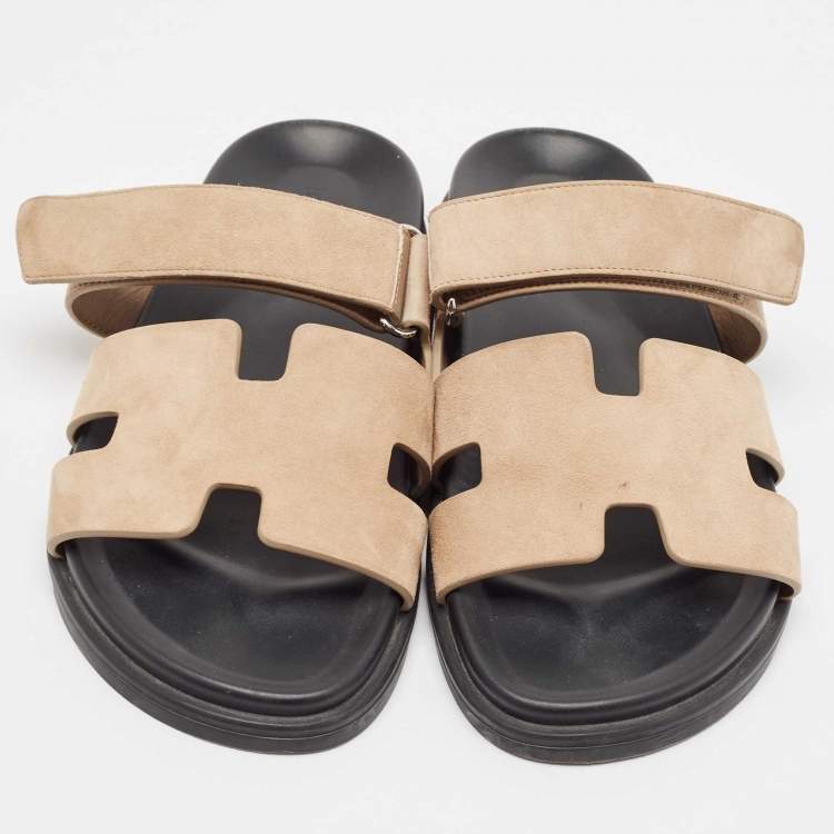 Pre Owned Hermes Brown Suede Chypre Flat Slides Size 42