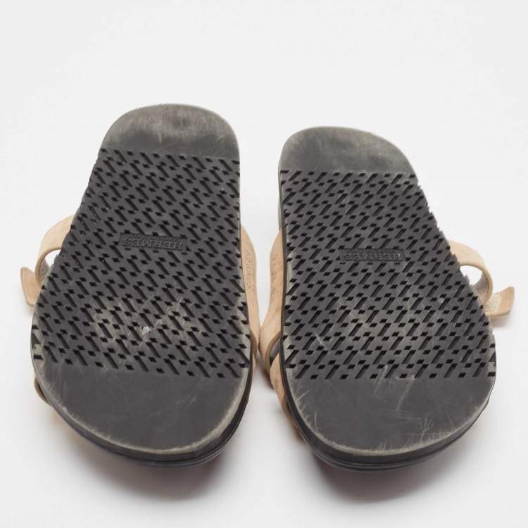Pre Owned Hermes Brown Suede Chypre Flat Slides Size 42
