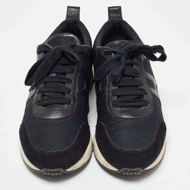 Pre Owned Hermes Black Leather and Mesh Low Top Sneakers Size 40