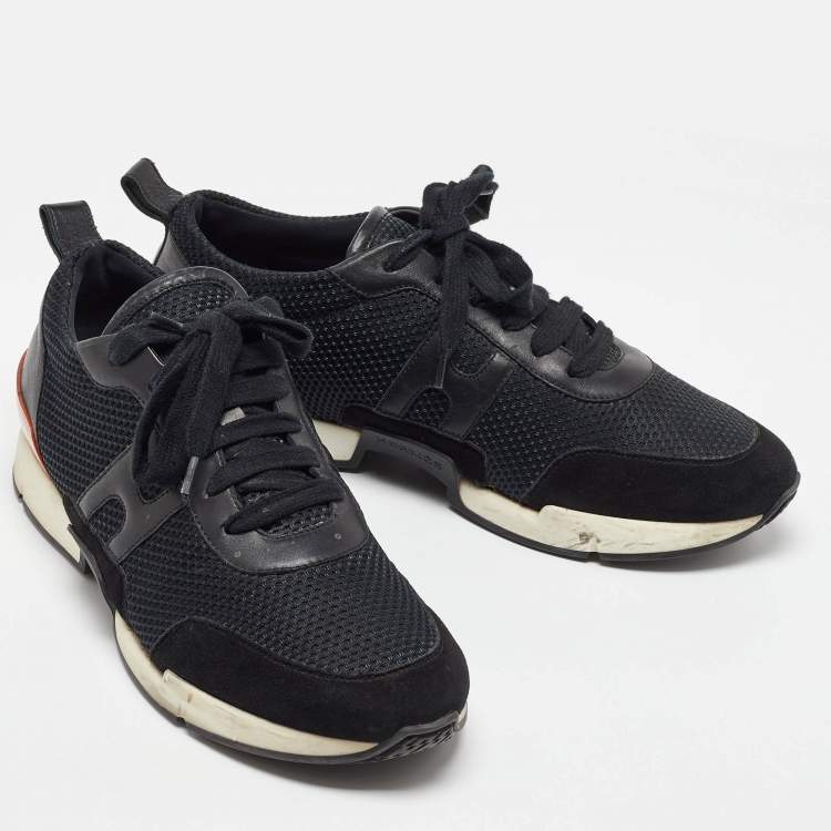 Pre Owned Hermes Black Leather and Mesh Low Top Sneakers Size 40