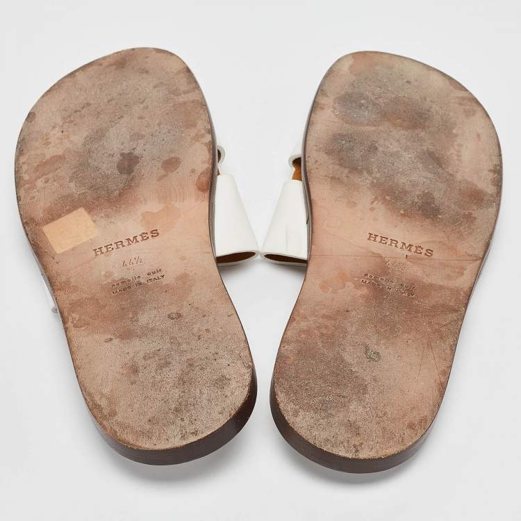 Pre Owned Hermes White Leather Izmir Sandals Size 44.5