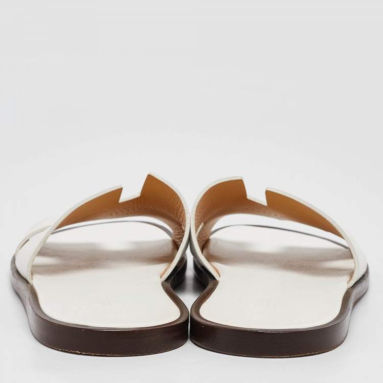 Pre Owned Hermes White Leather Izmir Sandals Size 44.5
