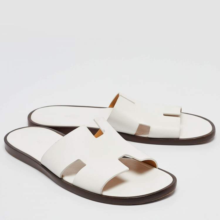 Pre Owned Hermes White Leather Izmir Sandals Size 44.5