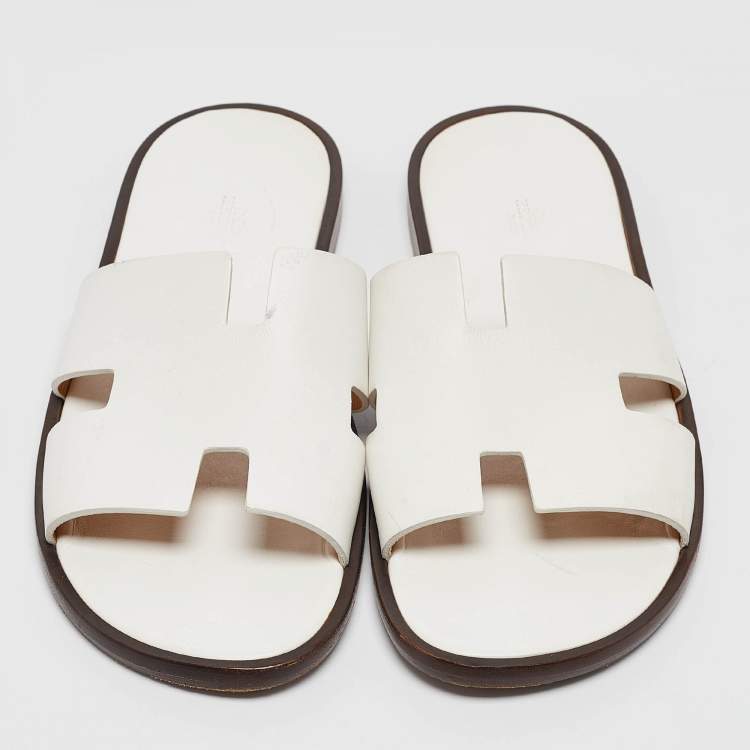 Pre Owned Hermes White Leather Izmir Sandals Size 44.5