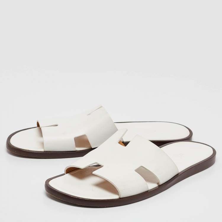 Pre Owned Hermes White Leather Izmir Sandals Size 44.5