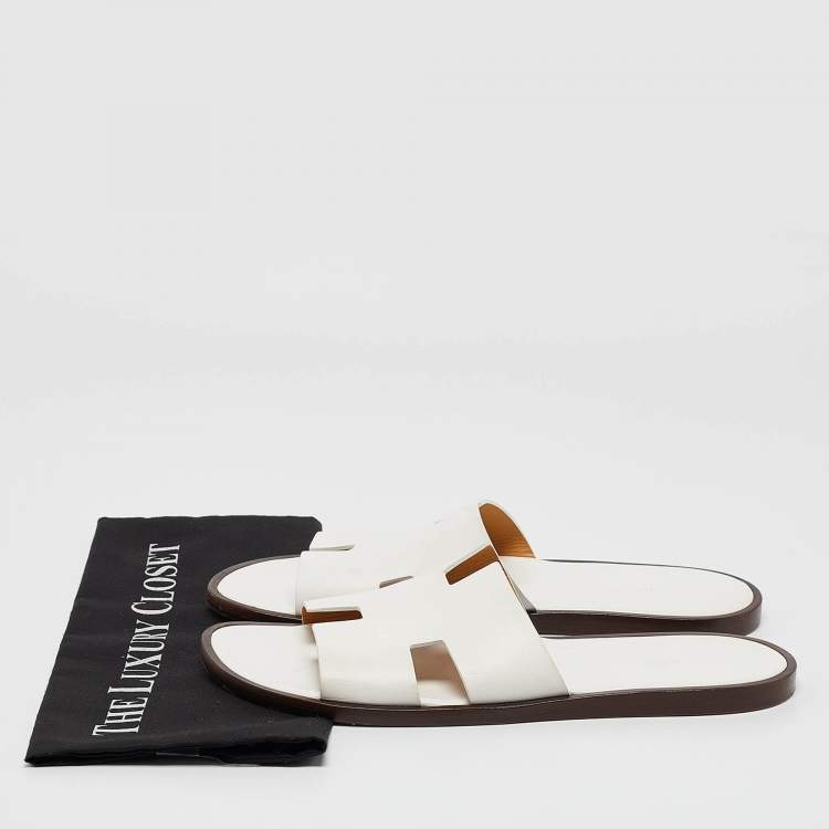 Pre Owned Hermes White Leather Izmir Sandals Size 44.5