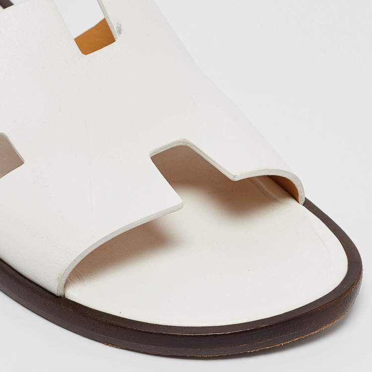 Pre Owned Hermes White Leather Izmir Sandals Size 44.5