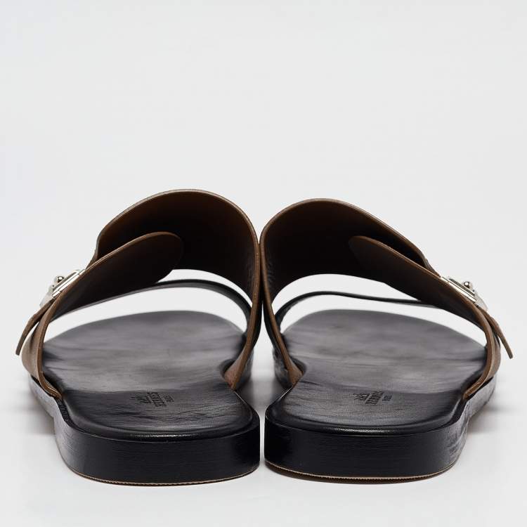 Pre Owned Hermès Black/Brown Leather Ionie Sandals Size 44